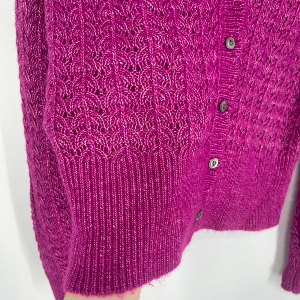 Sundance Leanna Pointelle Scalloped Fuchsia Cardigan - Picture 4 of 9